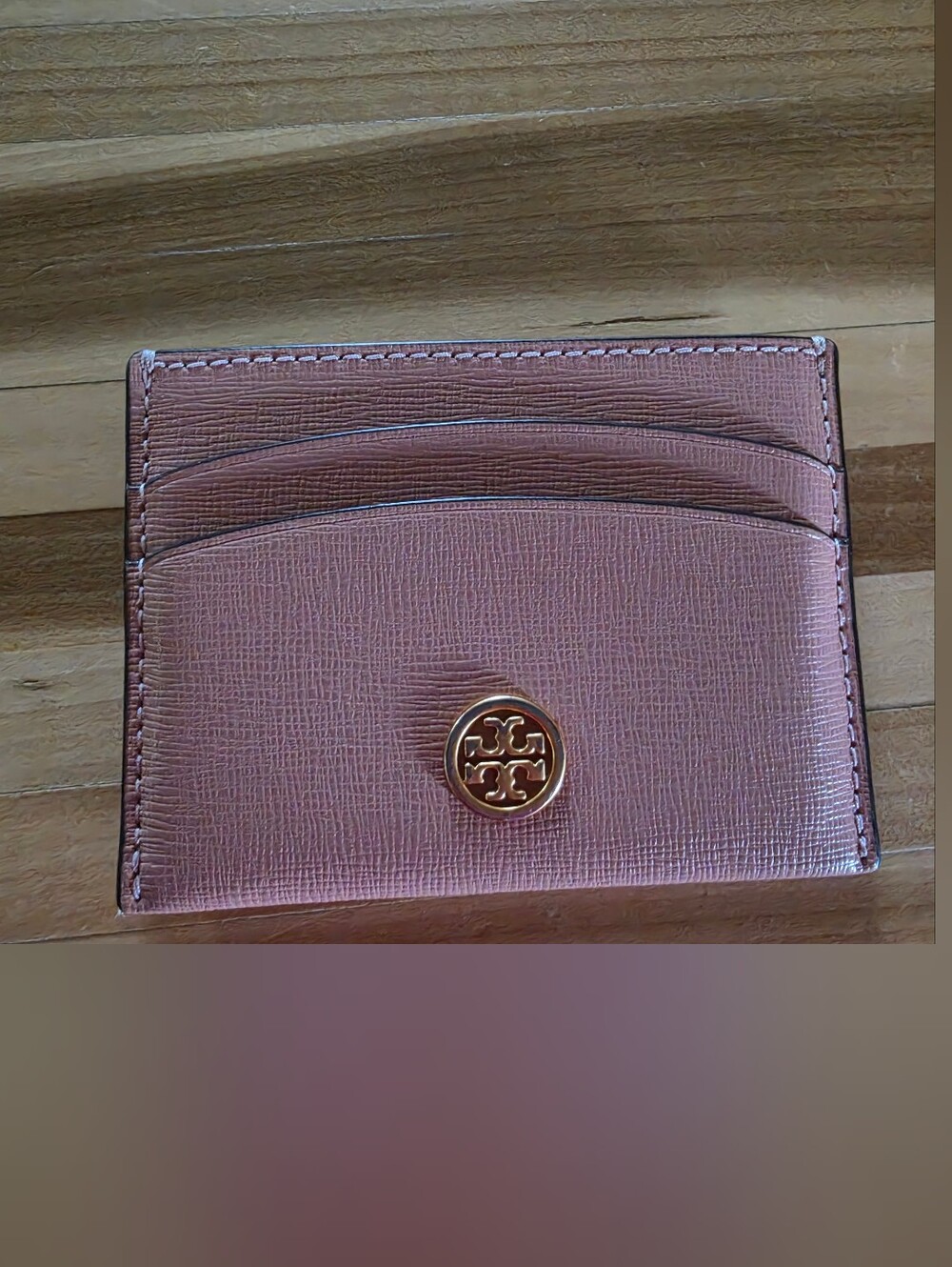 Tory Burch Pink Leather Card Case with Logo Medallion